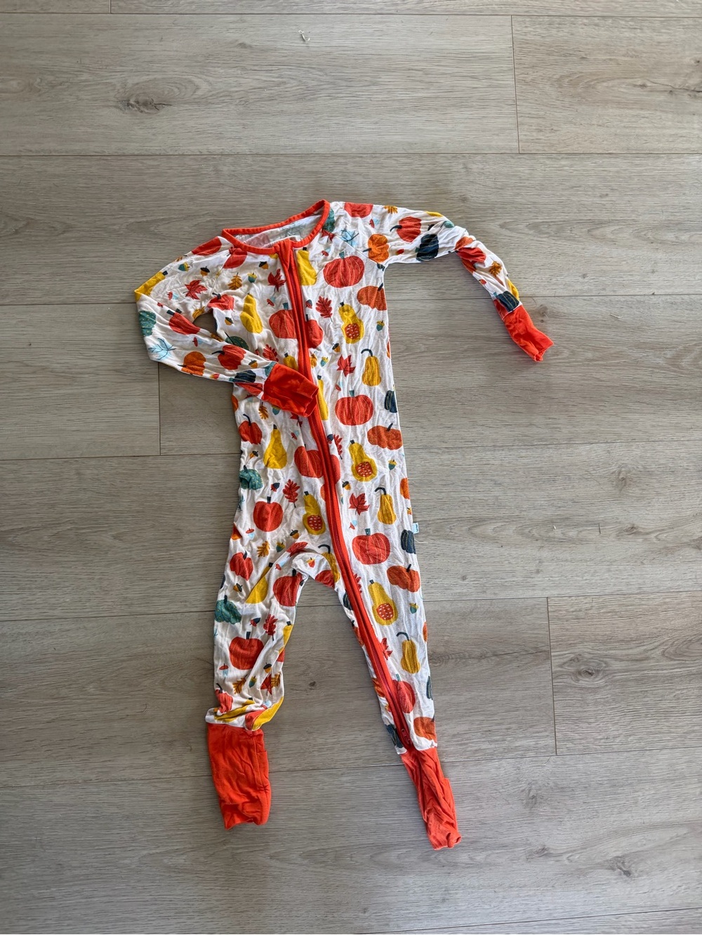 Little Sleepies White Footie with Orange Pumpkin & Multicolor Fall Motif